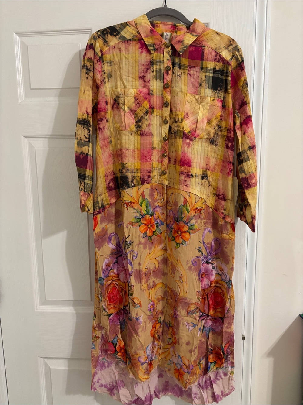 Yellow Floral Patchwork Midi Dress:Duster